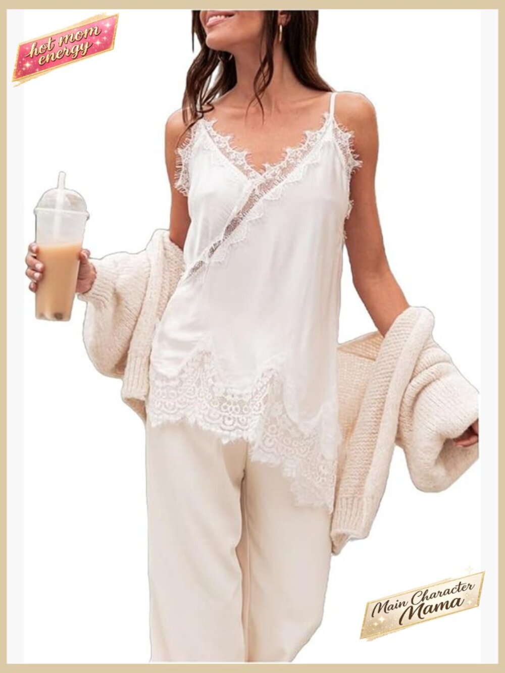 Satin Lace Camisole Spaghetti Strap Flowy Silky Cami Top Y2K Asymmetrical Slip